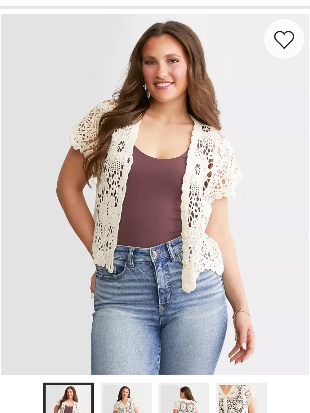 Buckle Daytrip Cream Crochet Knit Short Sleeve Cardigan Top Womens Small